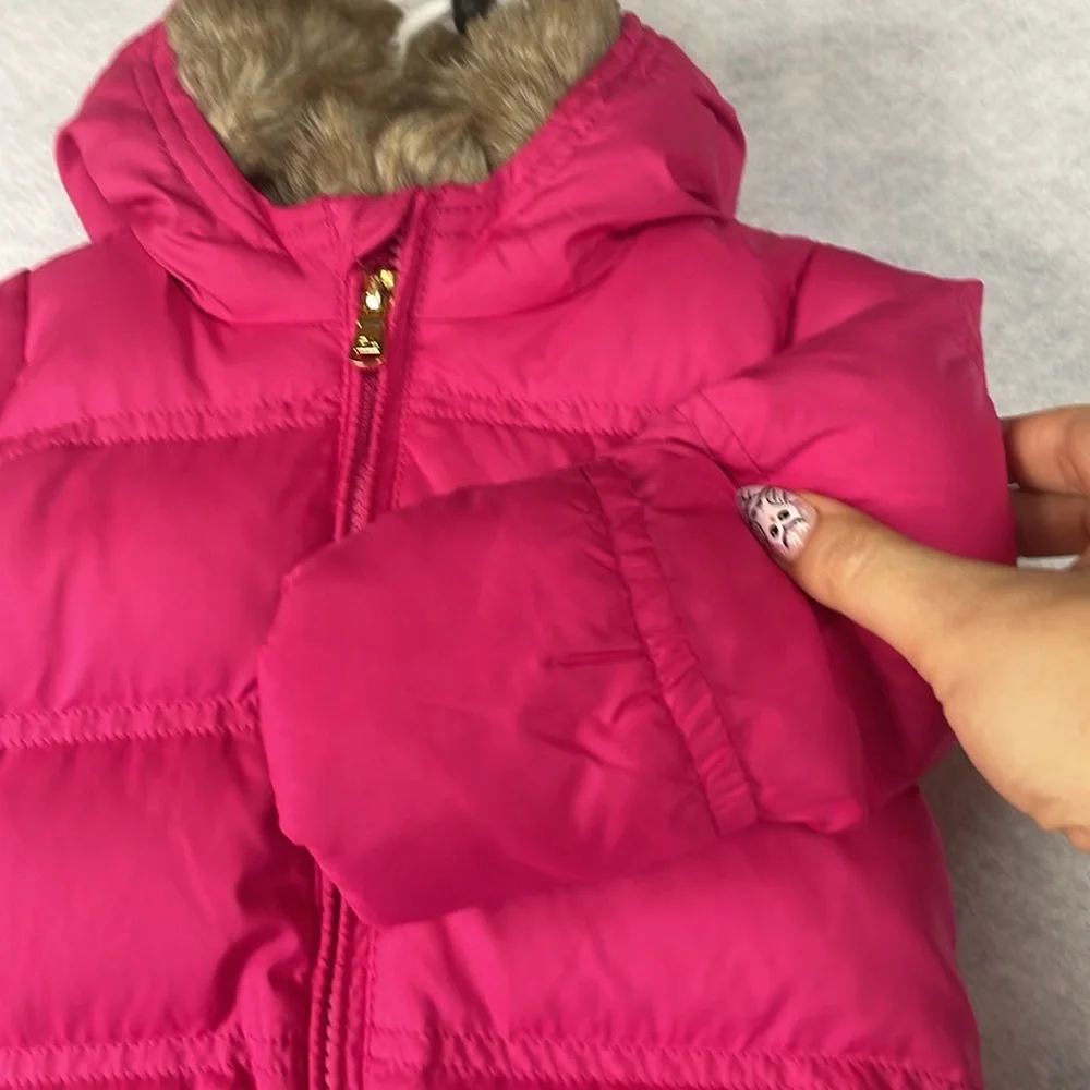 Ralph Lauren faux fur lined hood pink 6m down feather baby bunting